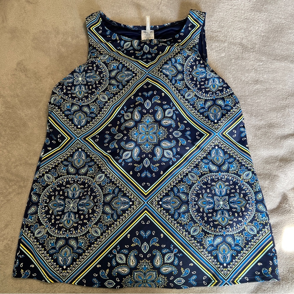 Lands' End Navy and Yellow Patterned Bikini Top